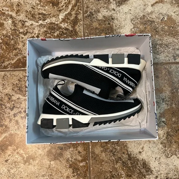 Dolce & Gabbana Black and White Slip-On Sneakers - Picture 1 of 8